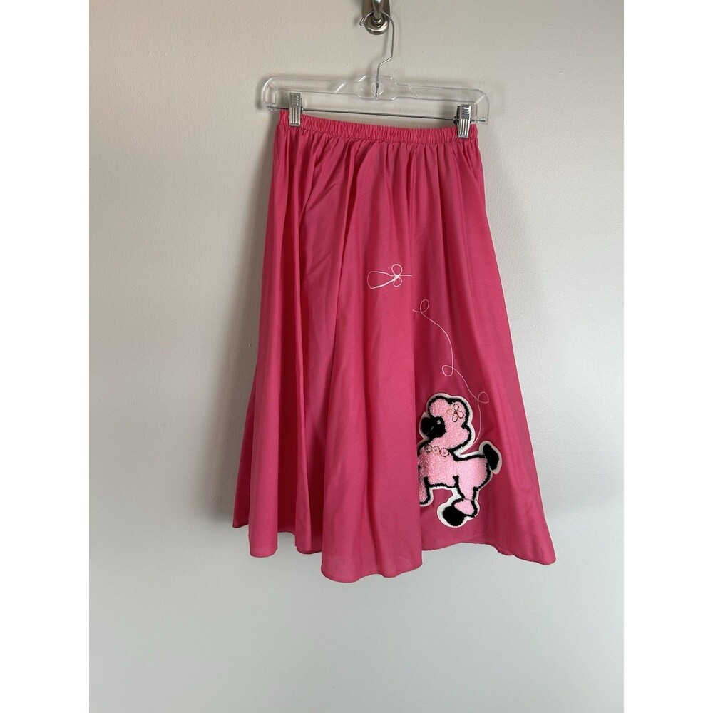 Poodle Skirt Pink Felt One Size Adult Vintage Pink Embroidered Midi Made In USA